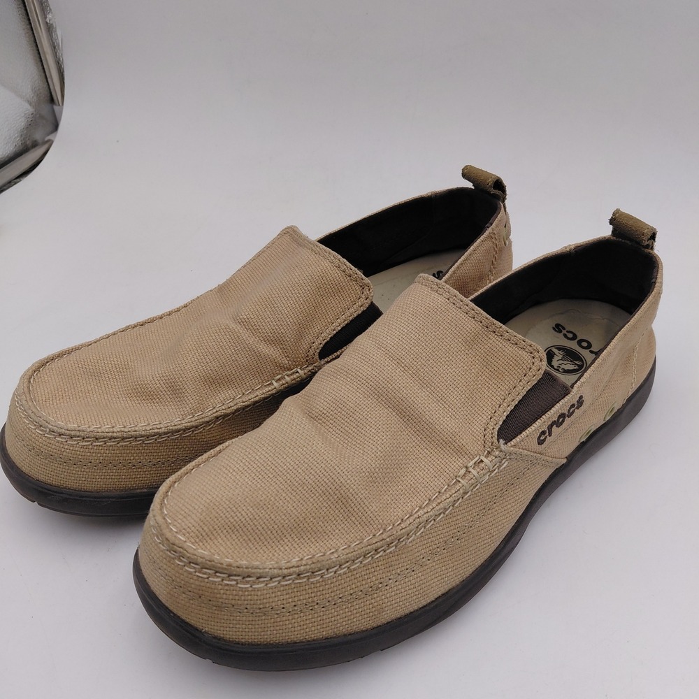 Crocs Santa Cruz Mens Khaki Canvas Slip On Loafers M9 11270 Casual Comfort